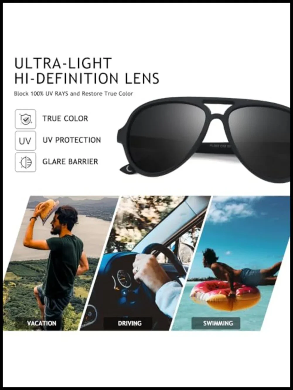 Polarized Aviator Sunglasses for Men Lightweight Plastic Frame UV Protection